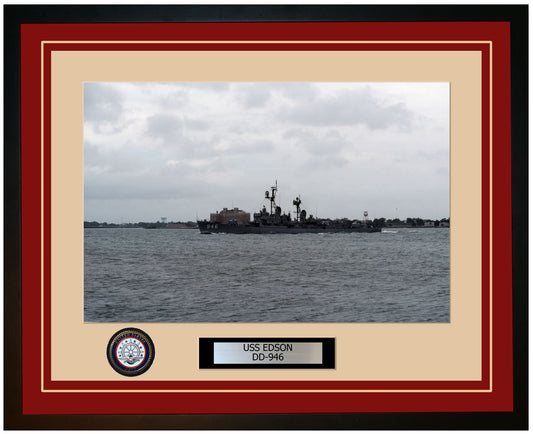 USS EDSON DD-946 Framed Navy Ship Photo Burgundy