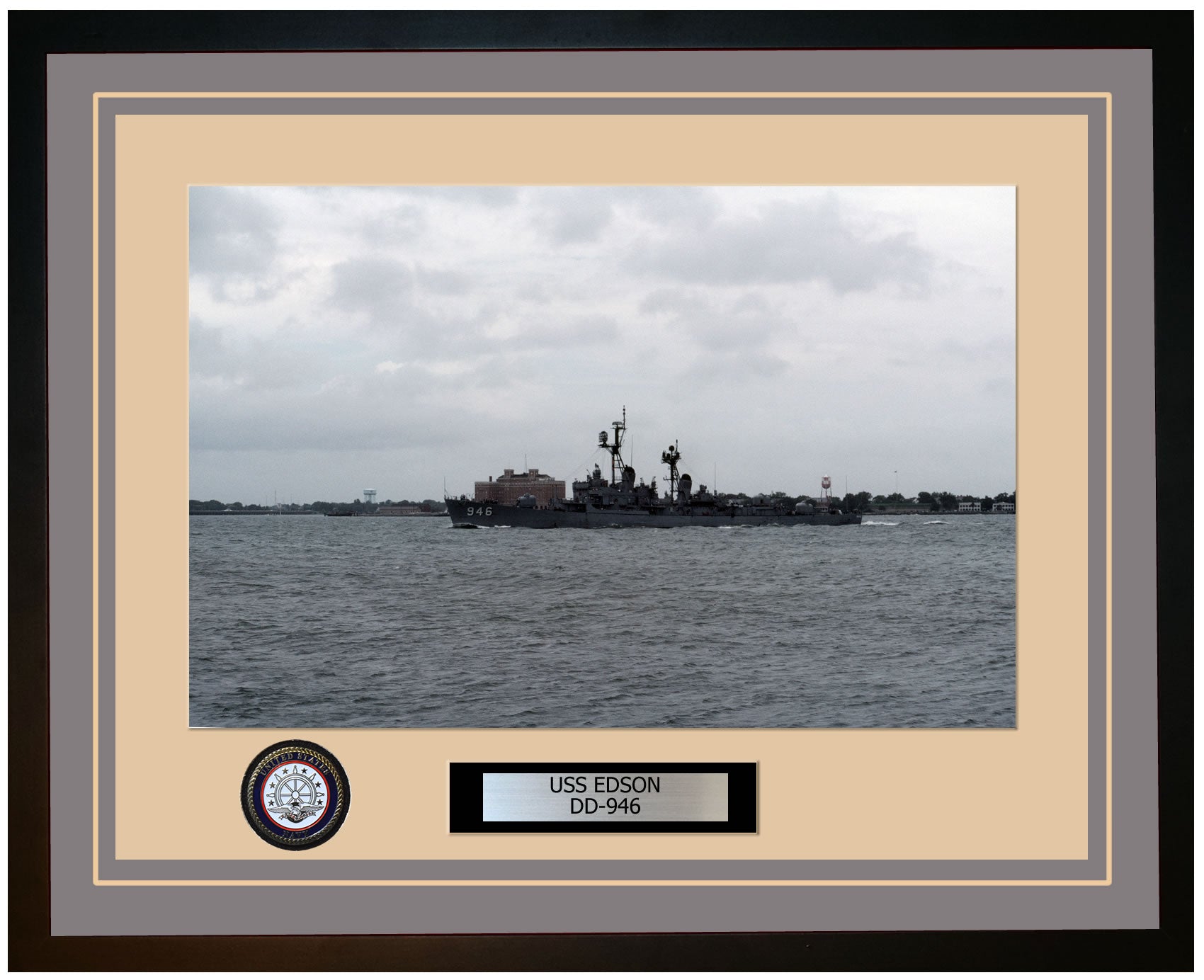 USS EDSON DD-946 Framed Navy Ship Photo Grey