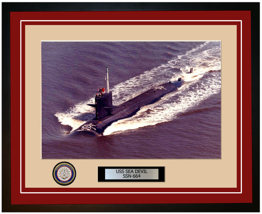 USS Sea Devil SSN-664 Framed Navy Ship Photo Burgundy