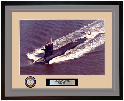 USS Sea Devil SSN-664 Framed Navy Ship Photo Grey