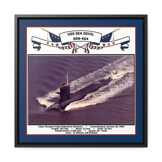 USS Sea Devil SSN-664 Navy Floating Frame Photo Front View