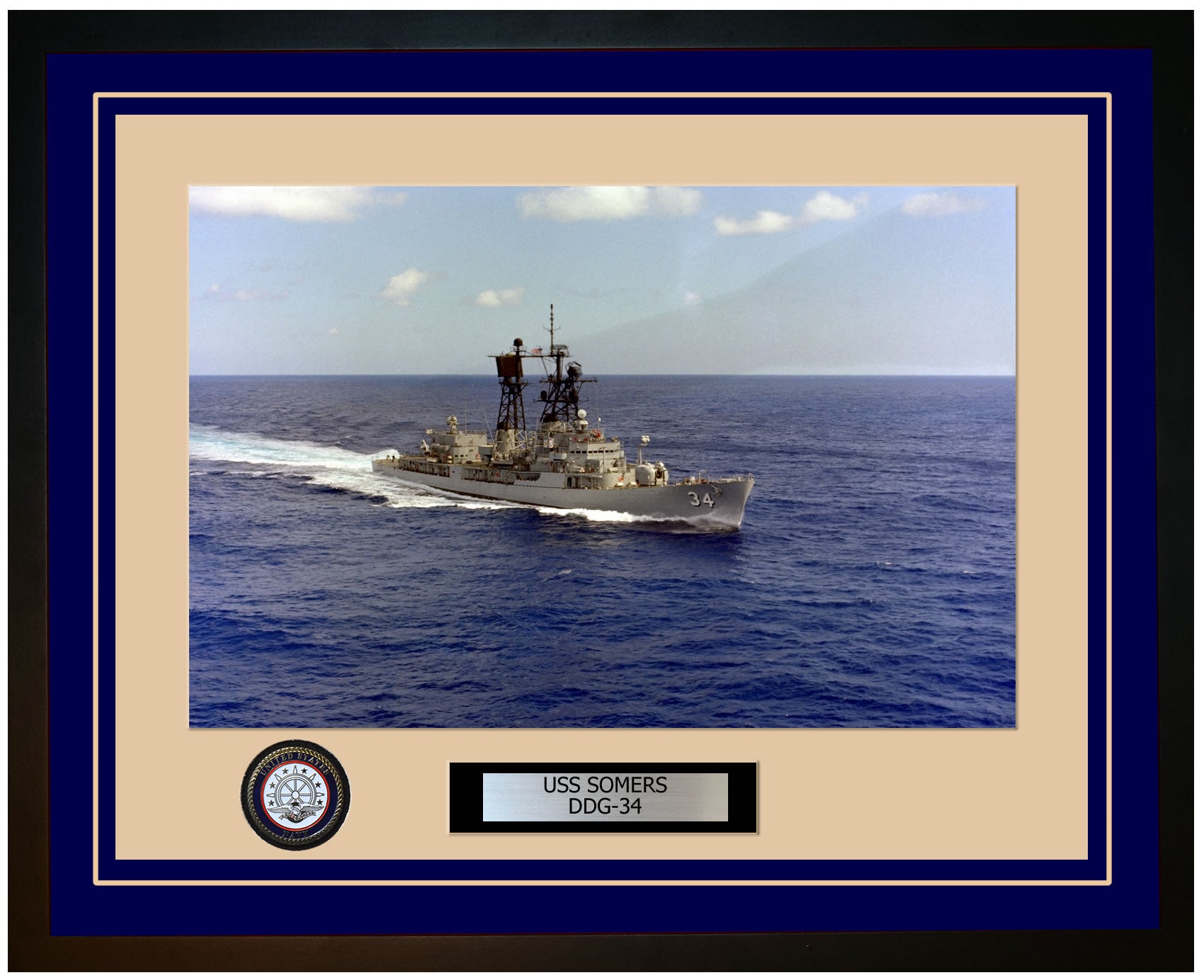 USS SOMERS DDG-34 Framed Navy Ship Photo Blue