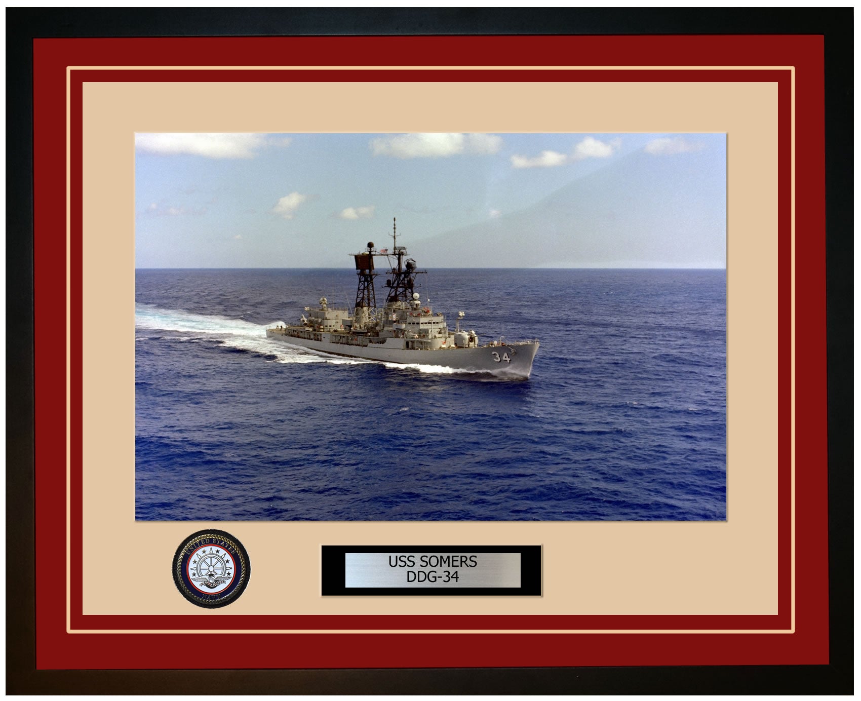 USS SOMERS DDG-34 Framed Navy Ship Photo Burgundy