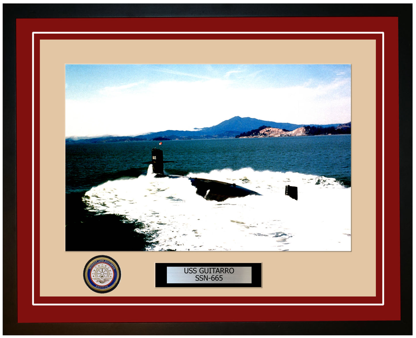 USS Guitarro SSN-665 Framed Navy Ship Photo Burgundy