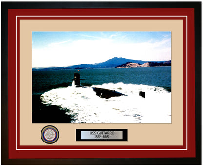 USS Guitarro SSN-665 Framed Navy Ship Photo Burgundy