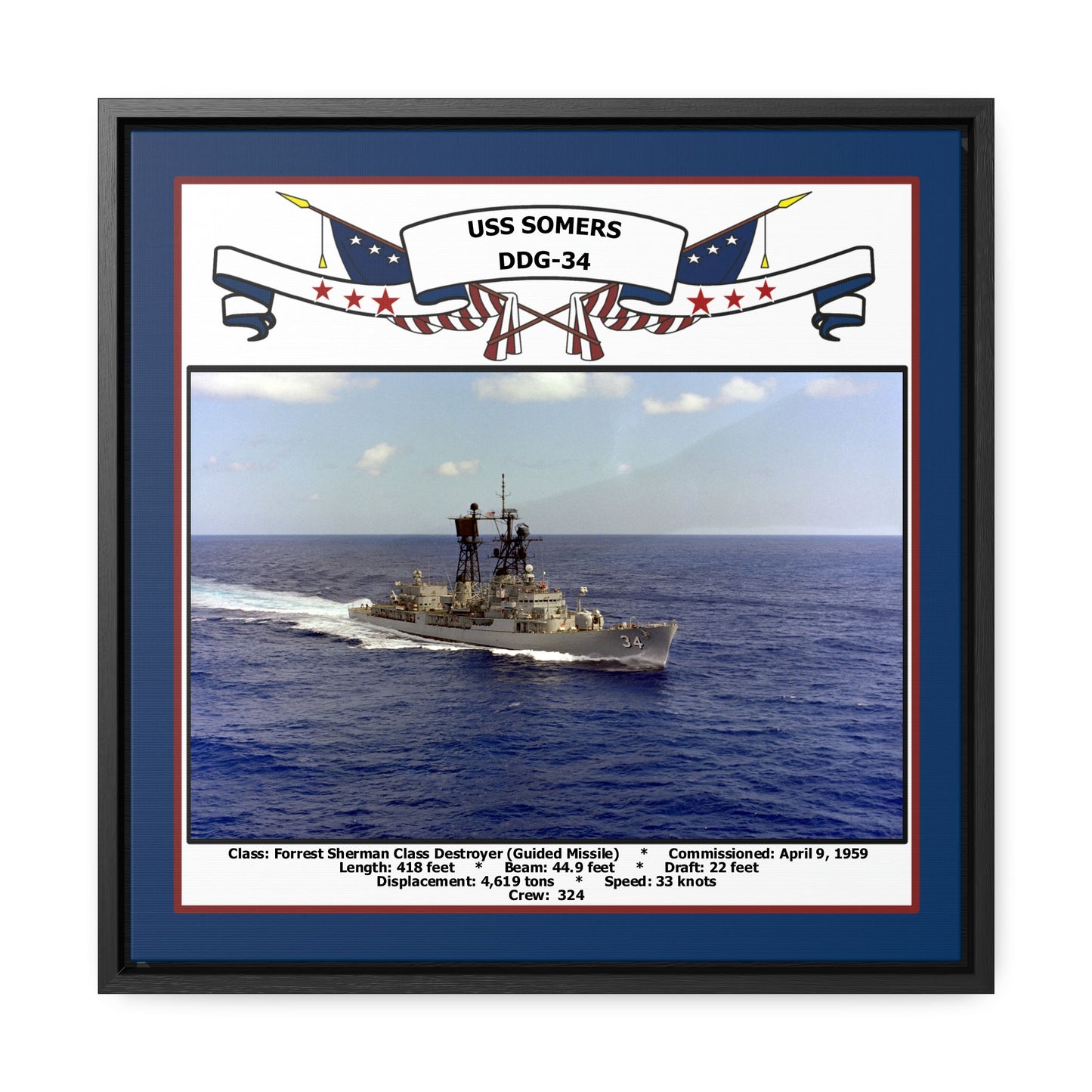 USS Somers DDG-34 Navy Floating Frame Photo Front View