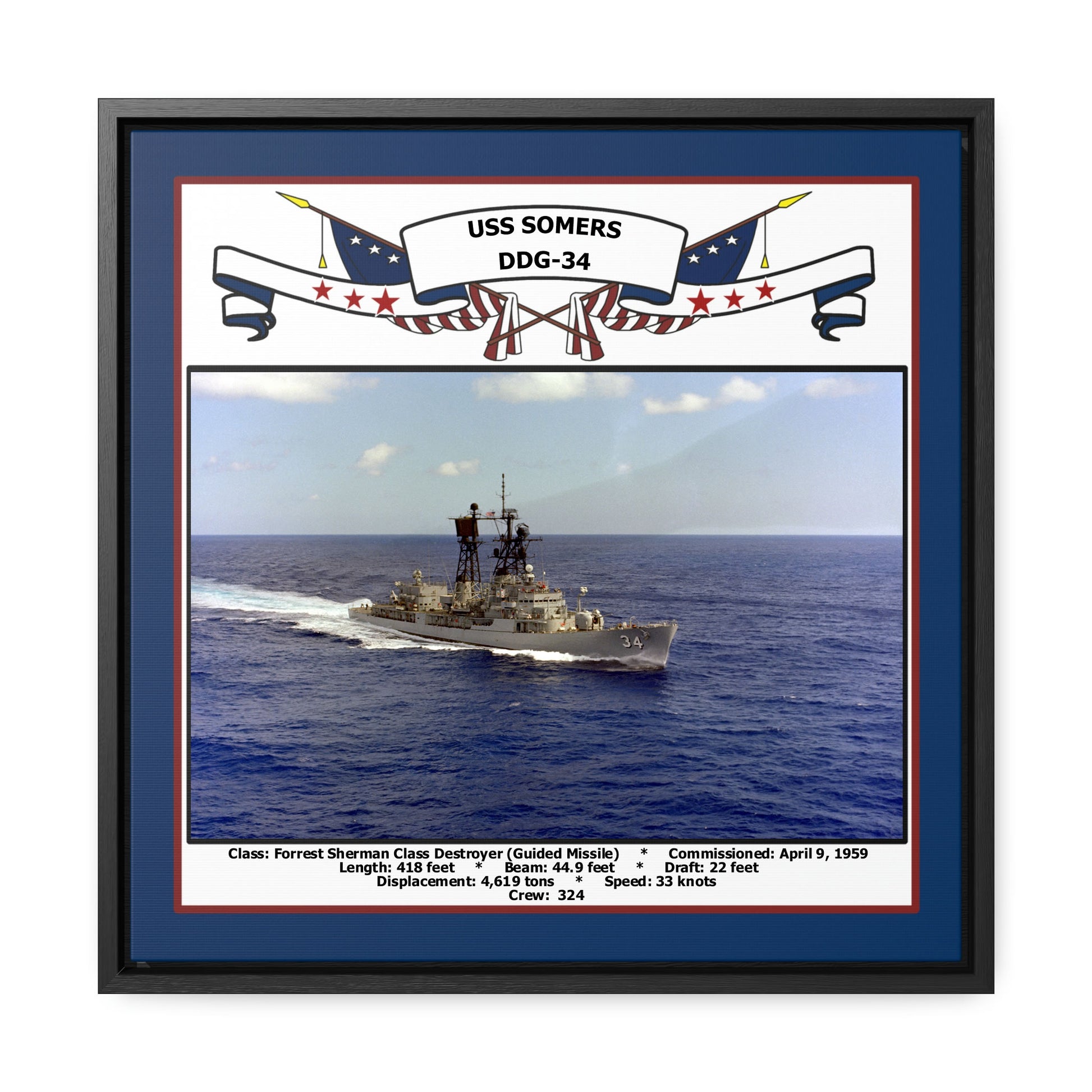 USS Somers DDG-34 Navy Floating Frame Photo Front View