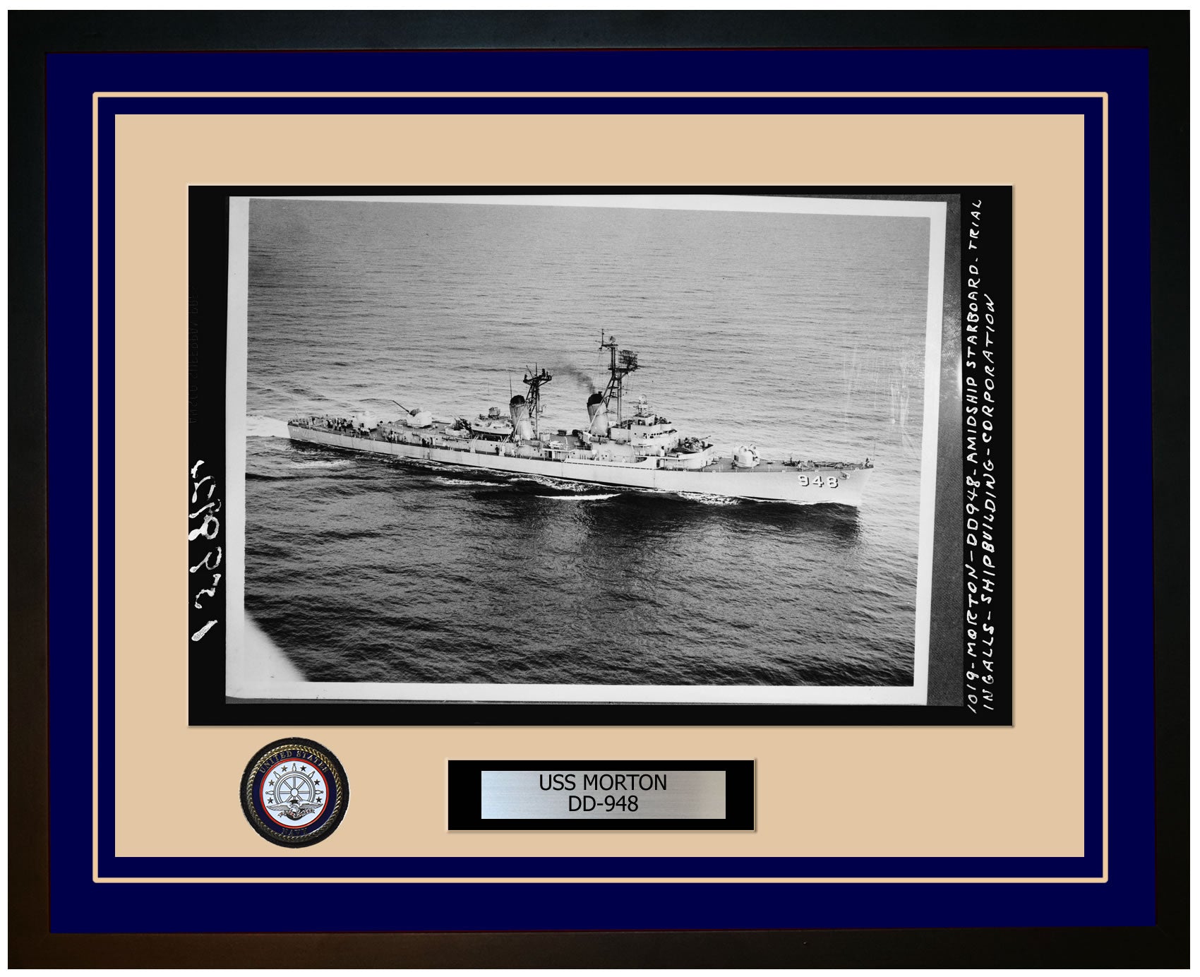 USS MORTON DD-948 Framed Navy Ship Photo Blue