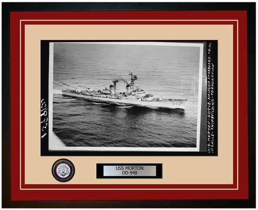 USS MORTON DD-948 Framed Navy Ship Photo Burgundy