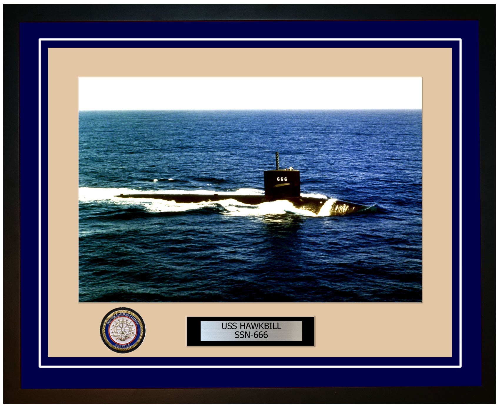 USS Hawkbill SSN-666 Framed Navy Ship Photo Blue