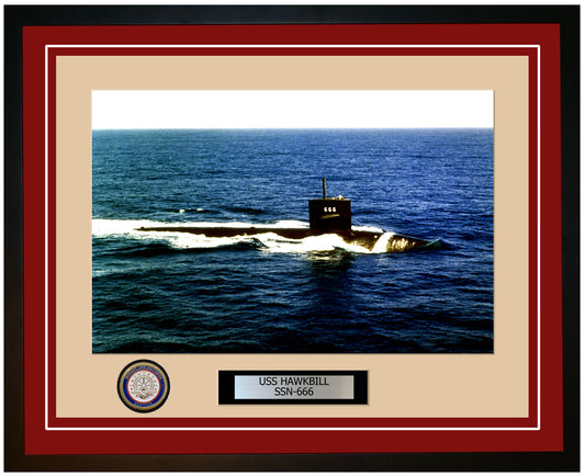 USS Hawkbill SSN-666 Framed Navy Ship Photo Burgundy
