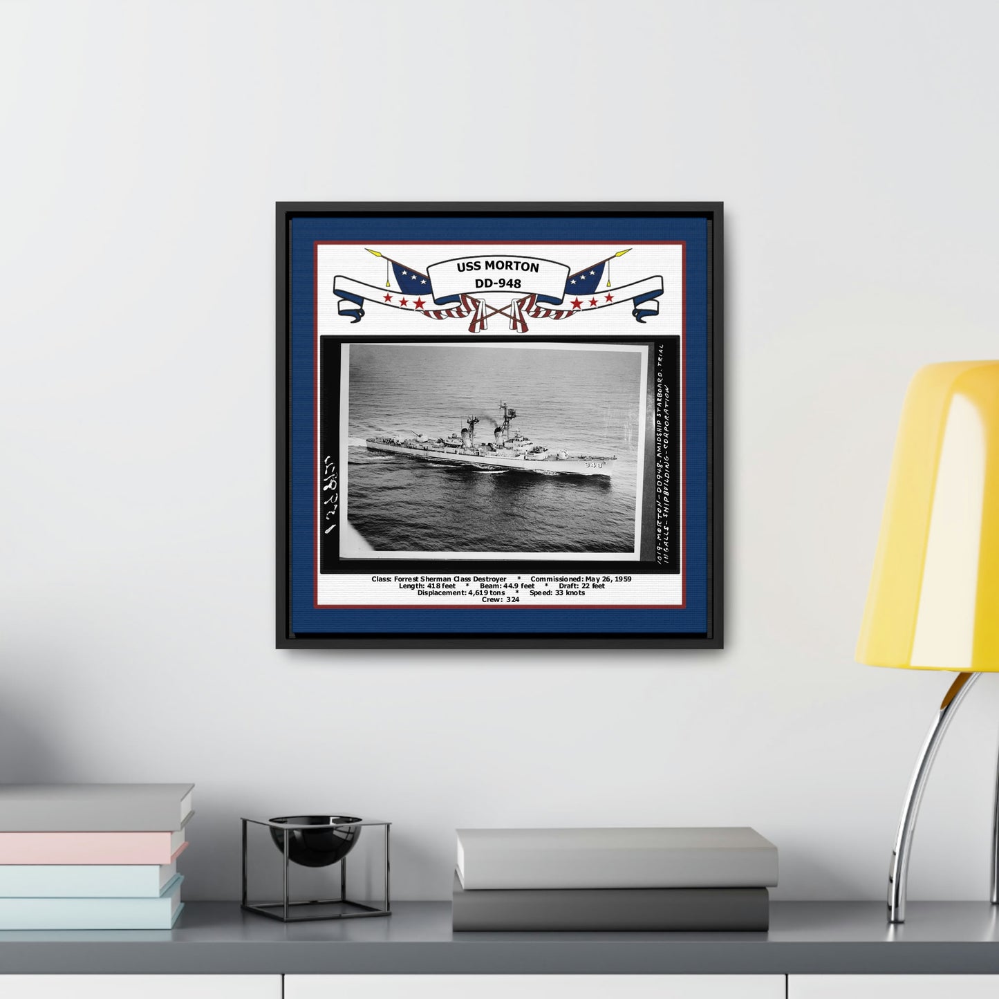 USS Morton DD-948 Navy Floating Frame Photo Desk View