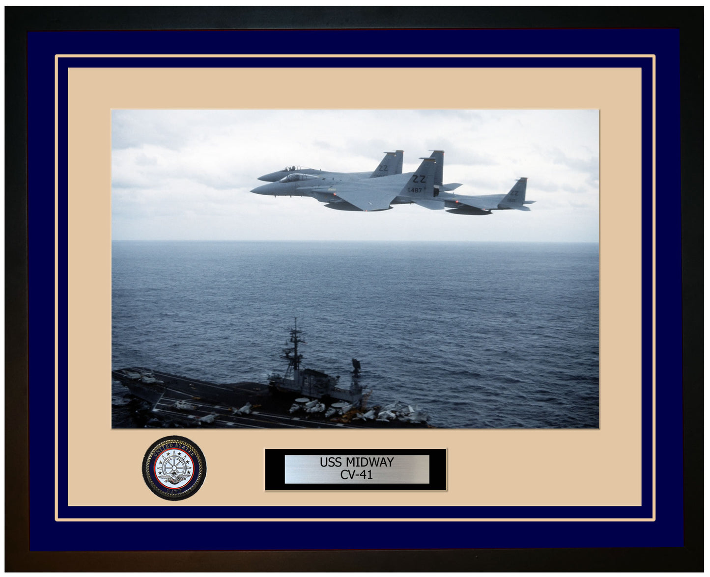 USS MIDWAY CV-41 Framed Navy Ship Photo Blue