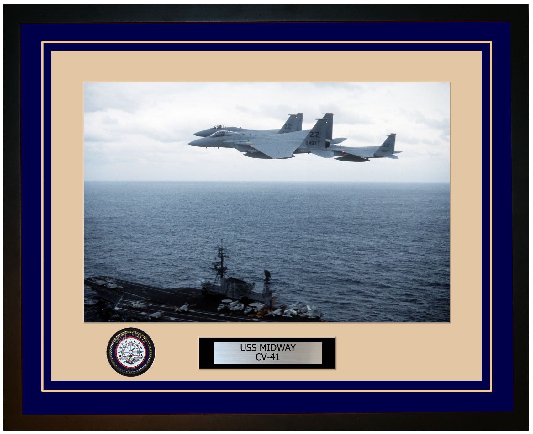 USS MIDWAY CV-41 Framed Navy Ship Photo Blue