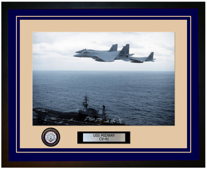 USS MIDWAY CV-41 Framed Navy Ship Photo Blue