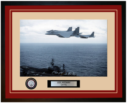 USS MIDWAY CV-41 Framed Navy Ship Photo Burgundy