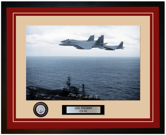 USS MIDWAY CV-41 Framed Navy Ship Photo Burgundy