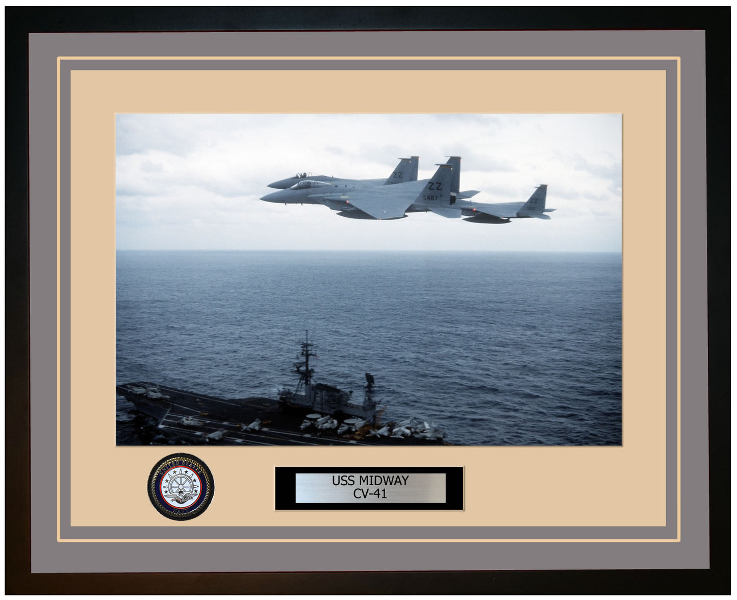 USS MIDWAY CV-41 Framed Navy Ship Photo Grey