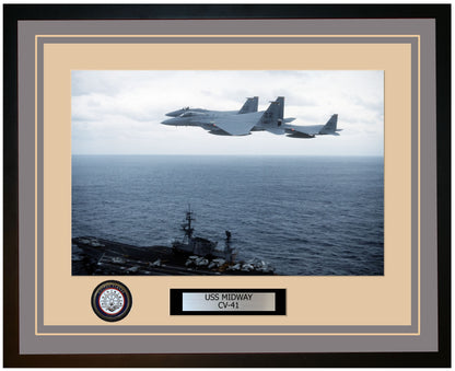 USS MIDWAY CV-41 Framed Navy Ship Photo Grey