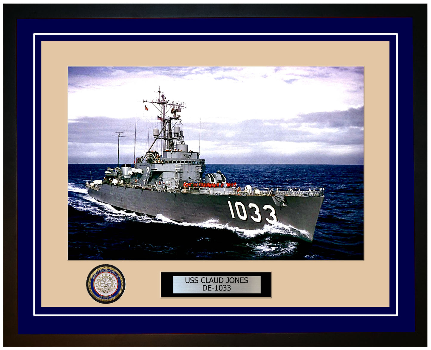 USS Claud Jones DE-1033 Framed Navy Ship Photo Blue