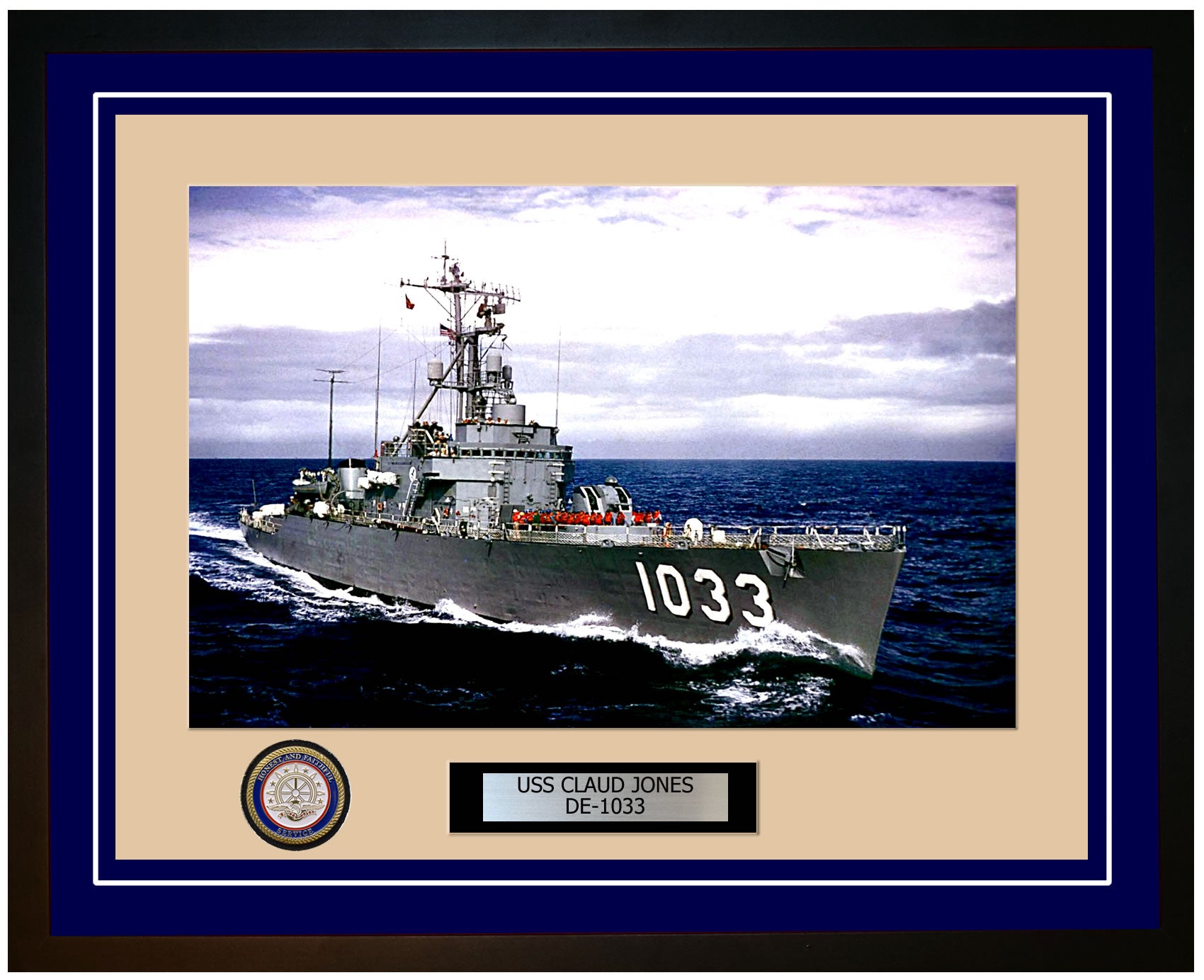 USS Claud Jones DE-1033 Framed Navy Ship Photo Blue