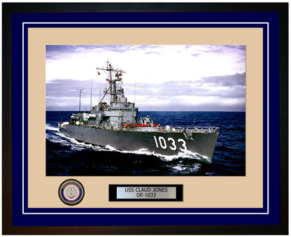 USS Claud Jones DE-1033 Framed Navy Ship Photo Blue