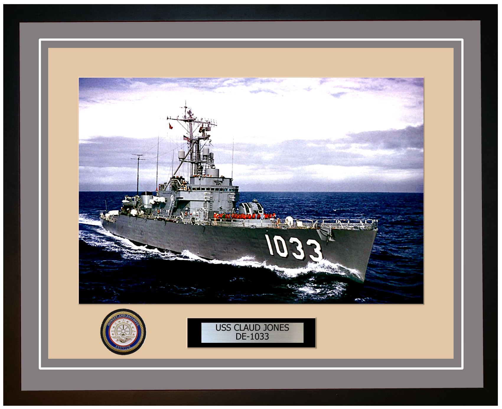USS Claud Jones DE-1033 Framed Navy Ship Photo Grey