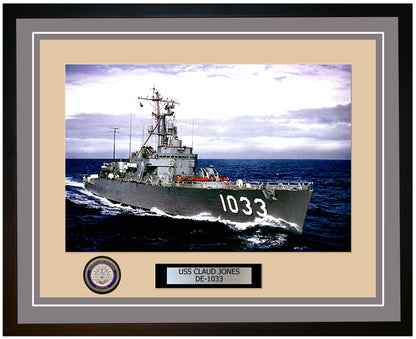 USS Claud Jones DE-1033 Framed Navy Ship Photo Grey