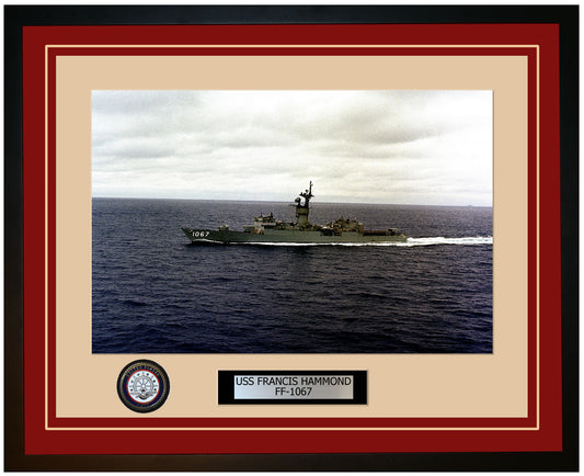 USS FRANCIS HAMMOND FF-1067 Framed Navy Ship Photo Burgundy