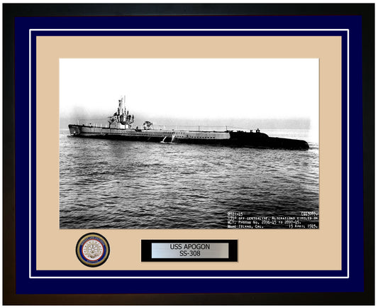 USS Apogon SS-308 Framed Navy Ship Photo Blue