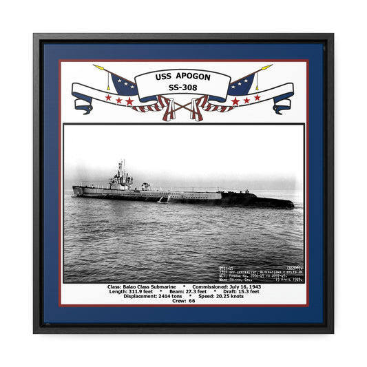 USS Apogon SS-308 Navy Floating Frame Photo Front View
