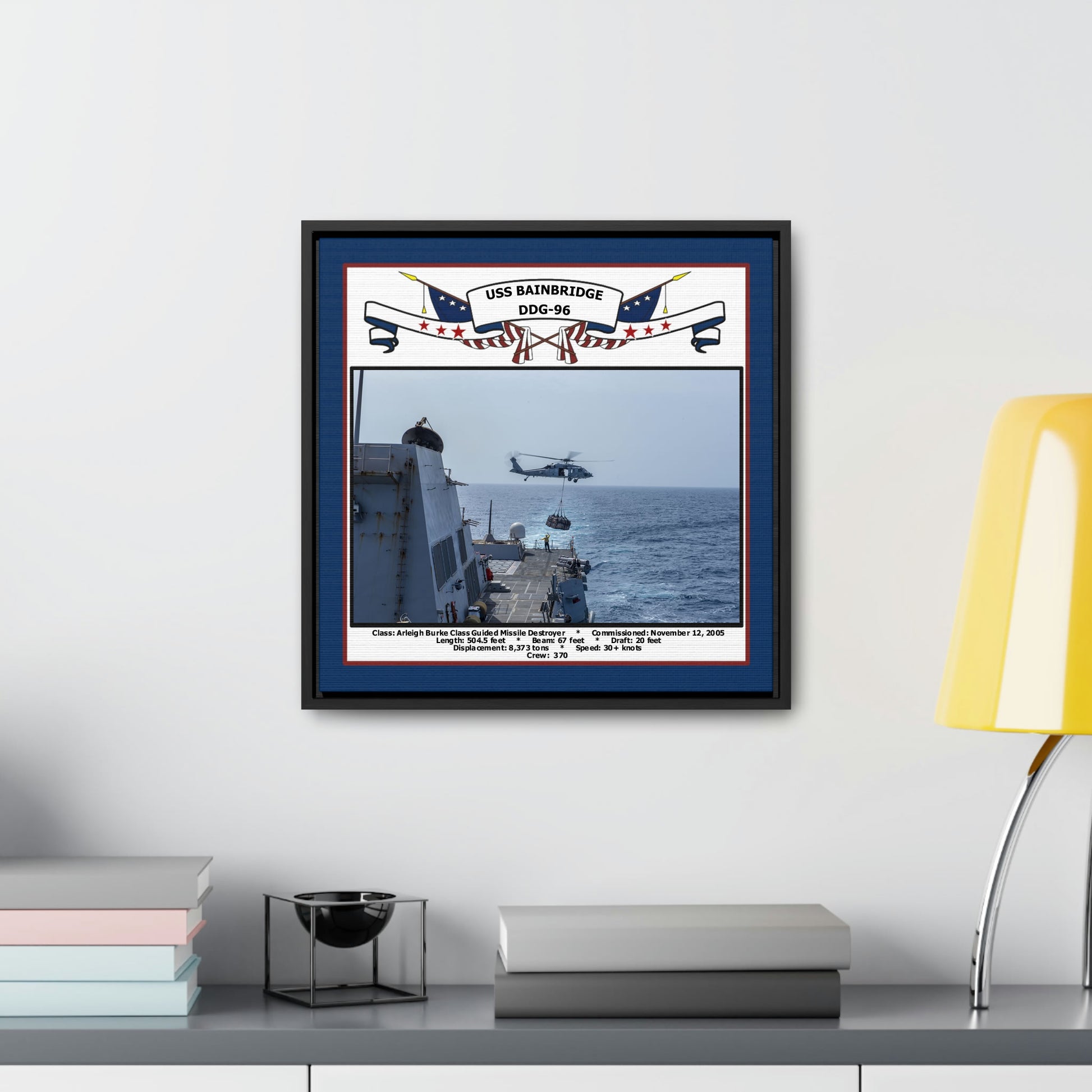 USS Bainbridge DDG-96 Navy Floating Frame Photo Desk View