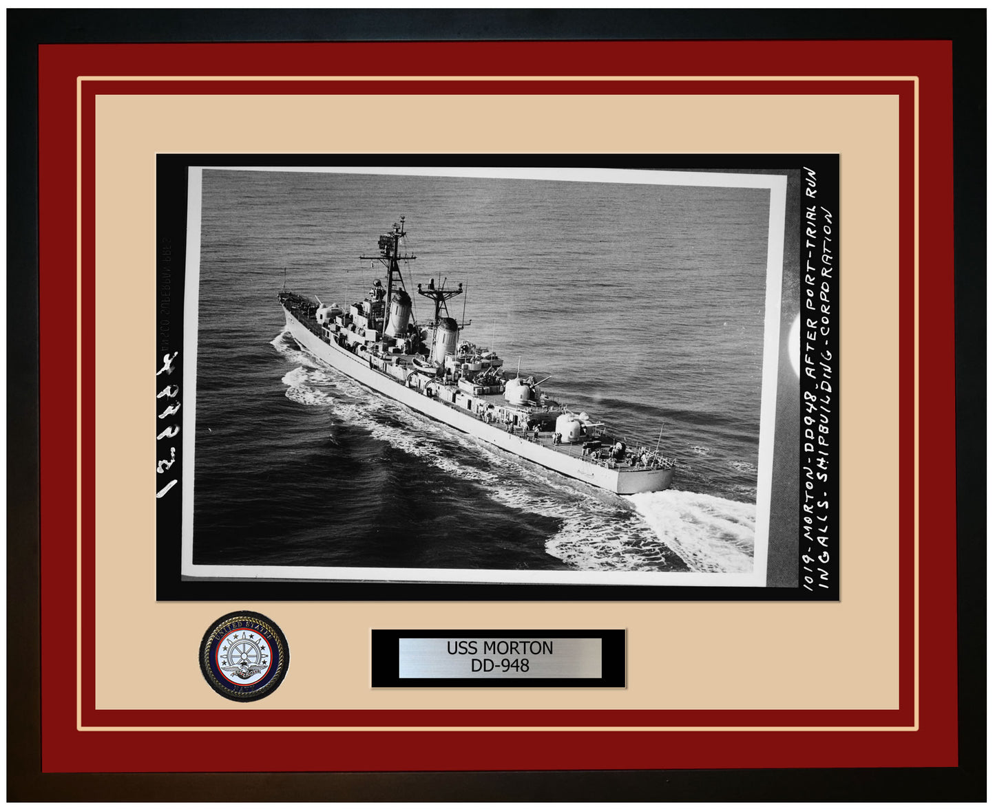 USS MORTON DD-948 Framed Navy Ship Photo Burgundy