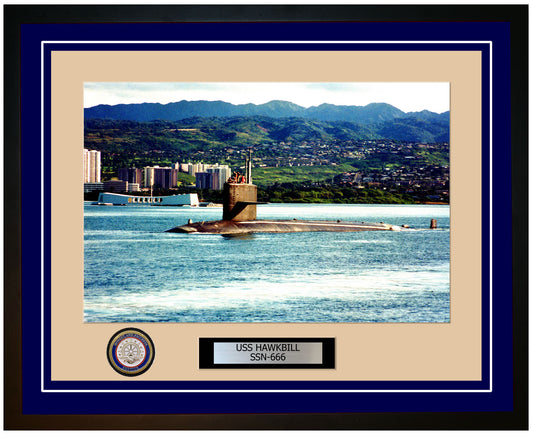 USS Hawkbill SSN-666 Framed Navy Ship Photo Blue