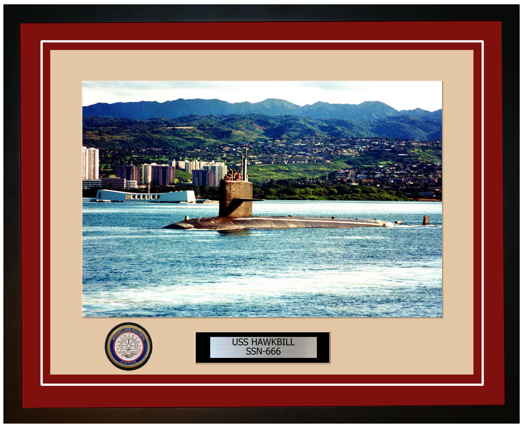 USS Hawkbill SSN-666 Framed Navy Ship Photo Burgundy