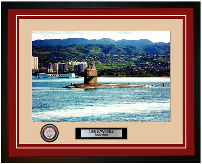 USS Hawkbill SSN-666 Framed Navy Ship Photo Burgundy