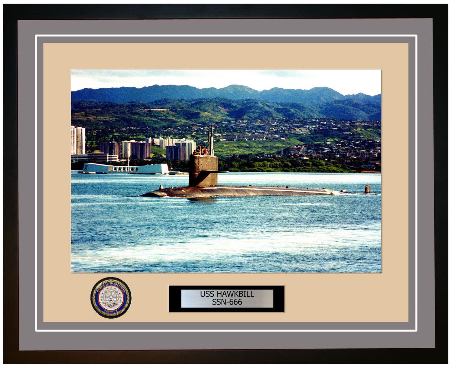 USS Hawkbill SSN-666 Framed Navy Ship Photo Grey