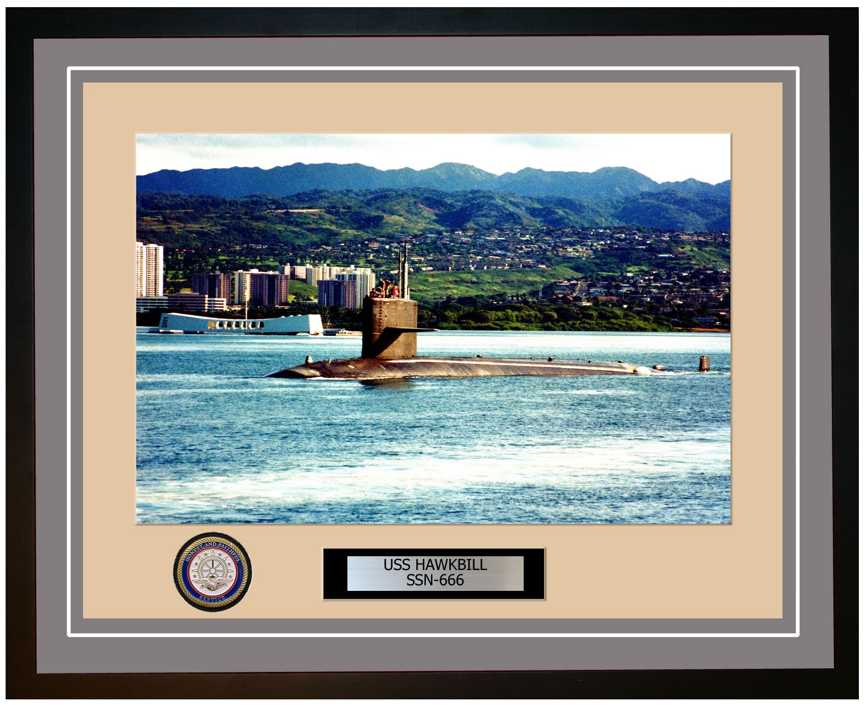 USS Hawkbill SSN-666 Framed Navy Ship Photo Grey