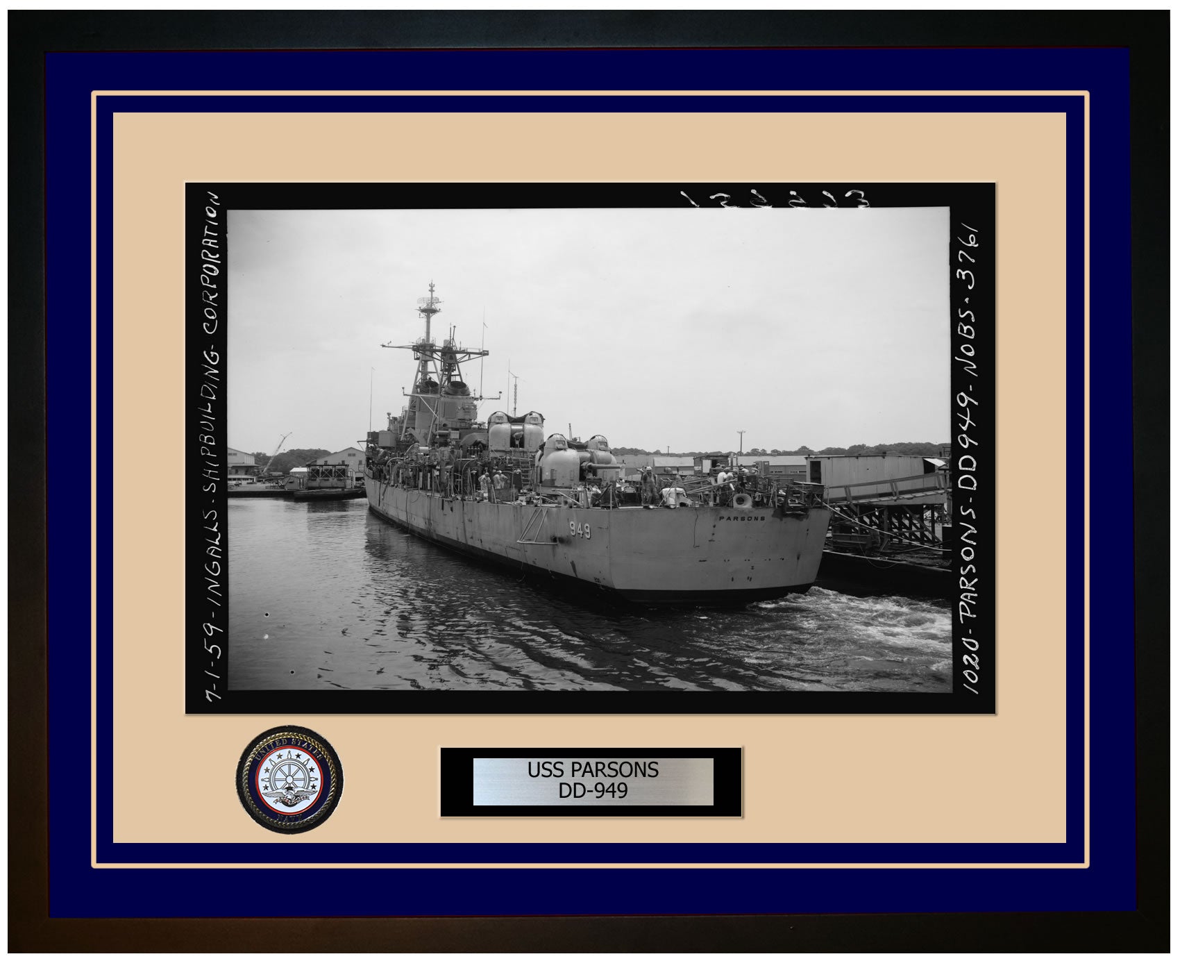 USS PARSONS DD-949 Framed Navy Ship Photo Blue
