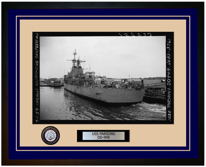 USS PARSONS DD-949 Framed Navy Ship Photo Blue
