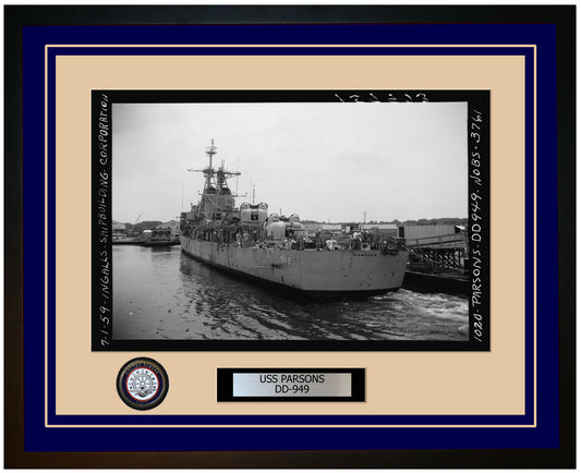 USS PARSONS DD-949 Framed Navy Ship Photo Blue