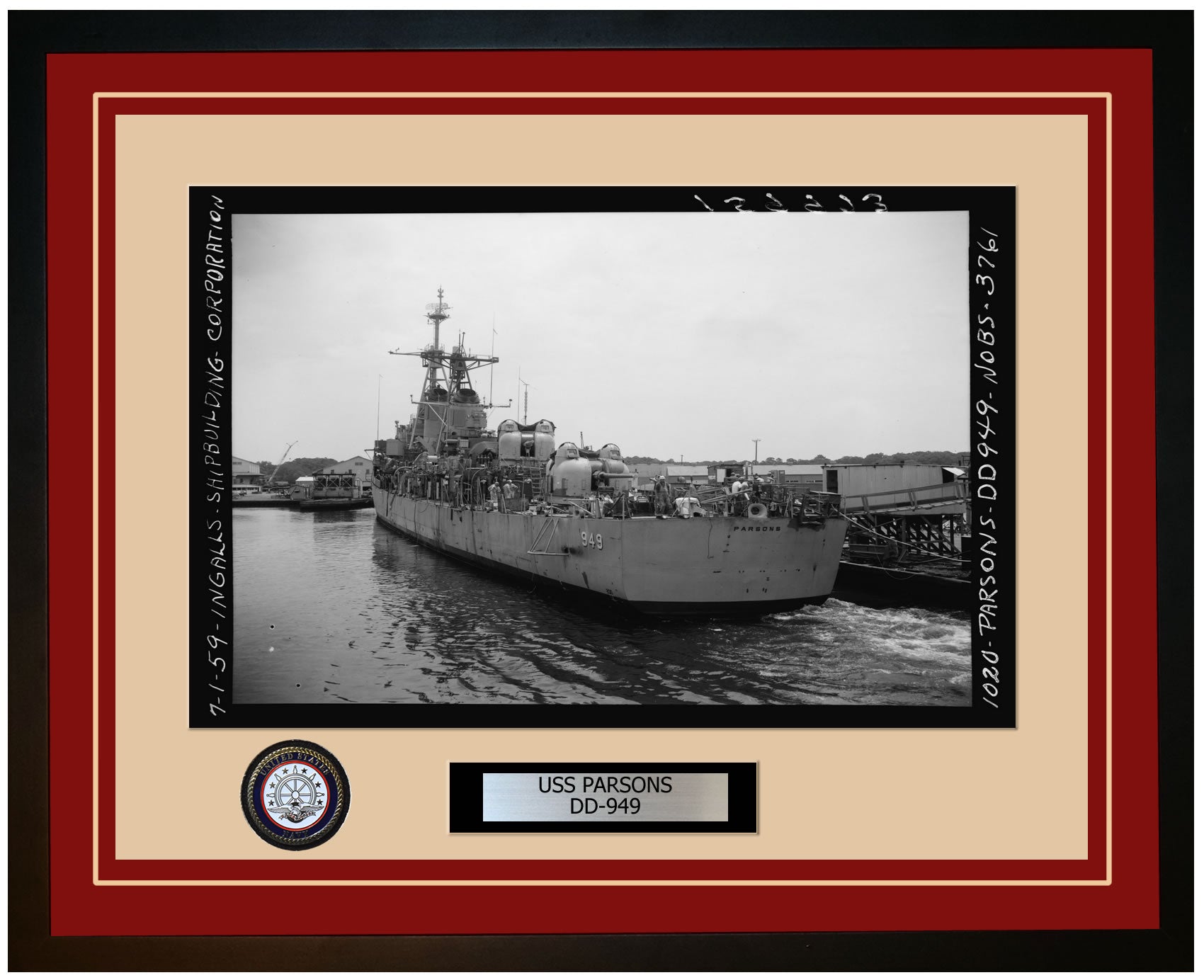 USS PARSONS DD-949 Framed Navy Ship Photo Burgundy