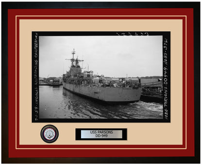 USS PARSONS DD-949 Framed Navy Ship Photo Burgundy