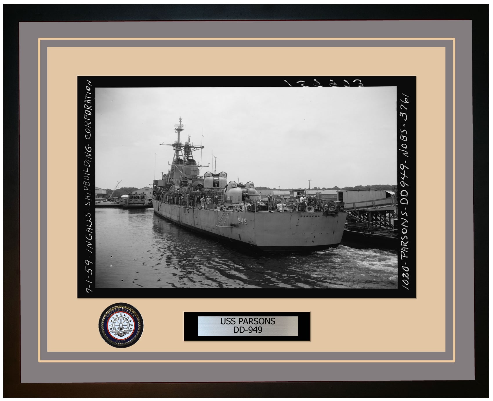 USS PARSONS DD-949 Framed Navy Ship Photo Grey
