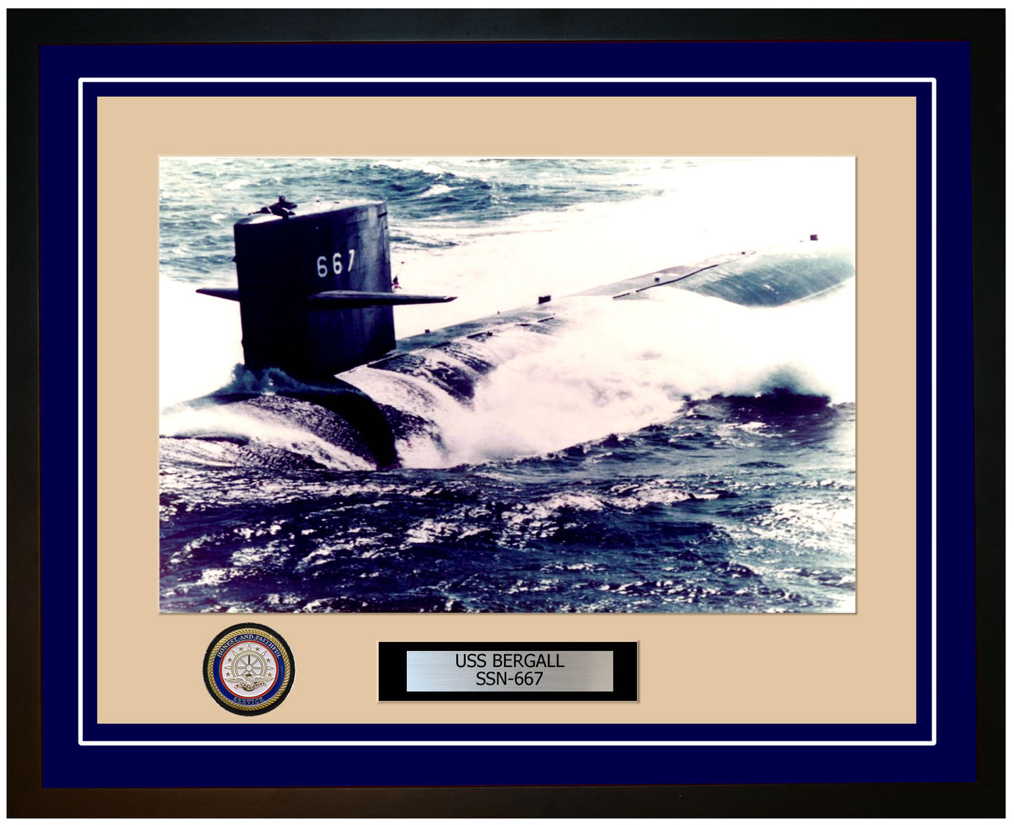 USS Bergall SSN-667 Framed Navy Ship Photo Blue
