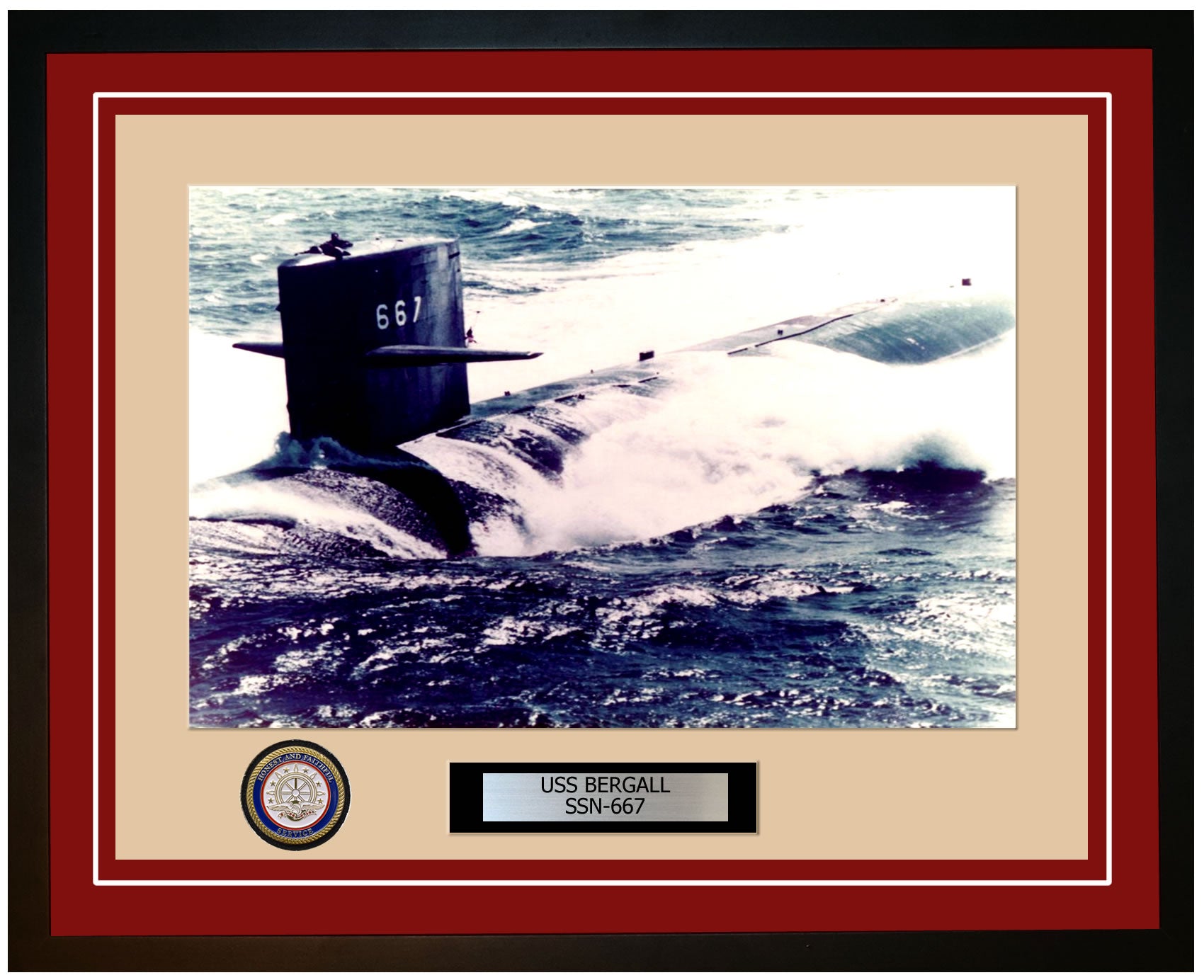 USS Bergall SSN-667 Framed Navy Ship Photo Burgundy