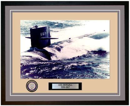 USS Bergall SSN-667 Framed Navy Ship Photo Grey