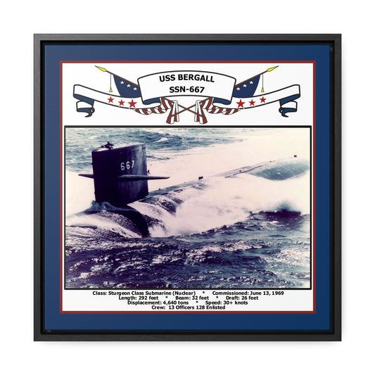USS Bergall SSN-667 Navy Floating Frame Photo Front View