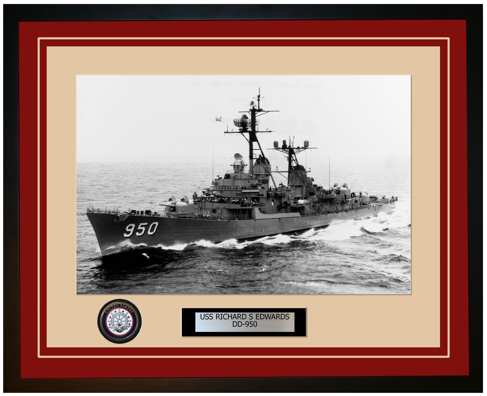 USS RICHARD S EDWARDS DD-950 Framed Navy Ship Photo Burgundy