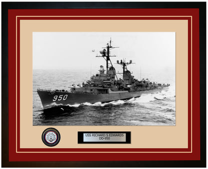 USS RICHARD S EDWARDS DD-950 Framed Navy Ship Photo Burgundy